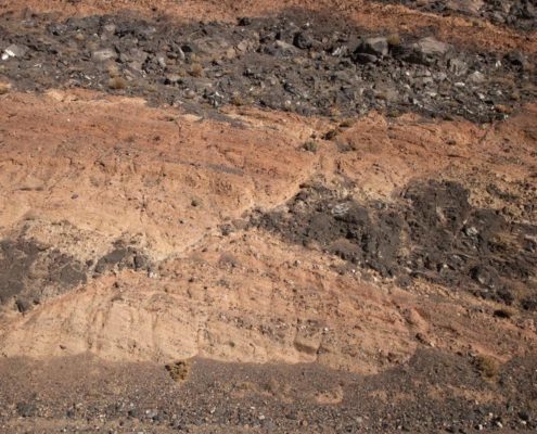 Normal fault cutting Tertiary conglomerate, Mojave Desert, CA.