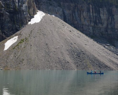 Talus cone and glacial lake. Moraine Lake, Banff National Park,