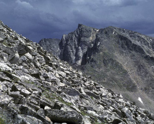 Talus on mountain slope -produced by frost-wedging.